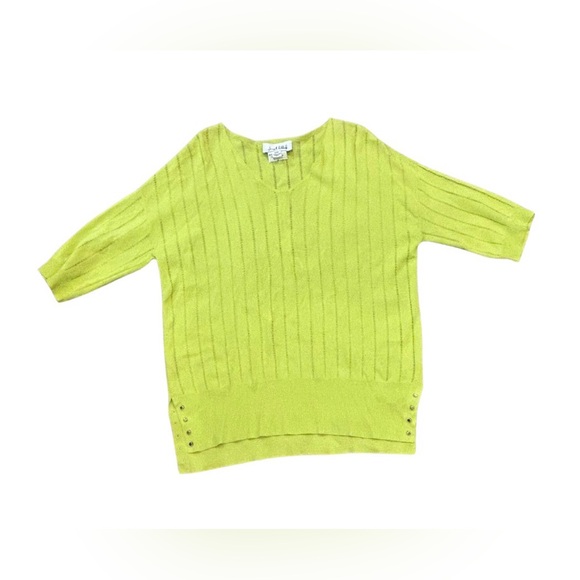 Joseph Ribkoff Lydia V-Neck Knit Top w/ Stud Detail | Lime Green | Size XS - Picture 2 of 7